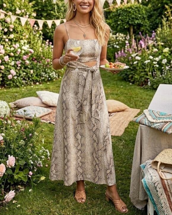 Zimmermann Dresses & Skirts - ZIMMERMANN Bellitude Scarf Tie Sleeveless Snakeskin Print Dress 2 NEW Cutout Tan